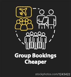 Group booking cheaper chalk RGB color concept icon. Collective tour reservation discounts idea. Tourists traveling together Vector isolated chalkboard illustration on black background