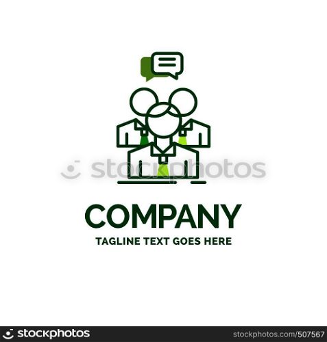 group, business, meeting, people, team Flat Business Logo template. Creative Green Brand Name Design.