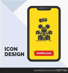 group, business, meeting, people, team Glyph Icon in Mobile for Download Page. Yellow Background