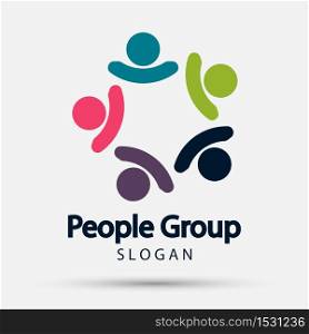 Group four people logo handshake in a circle,Teamwork icon,Vector illustration