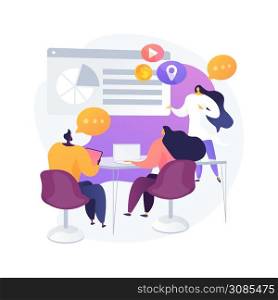 Group meeting. Corporate collaboration. Colleagues on office. Strategy planning, conference discussion, table brainstorming. Startup organization. Vector isolated concept metaphor illustration.. Group meeting vector concept metaphor