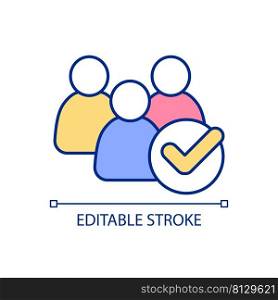 Group members RGB color icon. Co-op approval process. Healthy community. Approved cooperation. Isolated vector illustration. Simple filled line drawing. Editable stroke. Arial font used. Group members RGB color icon