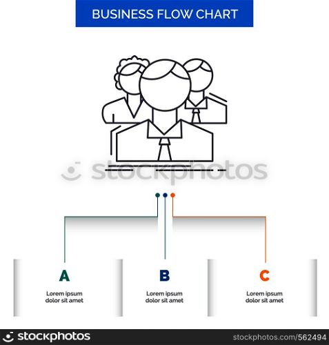 group, multiplayer, people, team, online Business Flow Chart Design with 3 Steps. Line Icon For Presentation Background Template Place for text. Vector EPS10 Abstract Template background