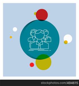 group, multiplayer, people, team, online White Line Icon colorful Circle Background. Vector EPS10 Abstract Template background
