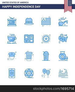 Group of 16 Blues Set for Independence day of United States of America such as shield  coffee  flag  cup  st Editable USA Day Vector Design Elements