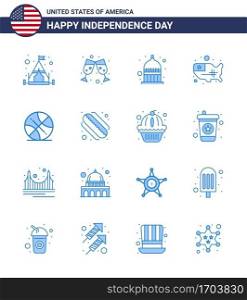 Group of 16 Blues Set for Independence day of United States of America such as usa; ball; statehouse; backetball; united Editable USA Day Vector Design Elements
