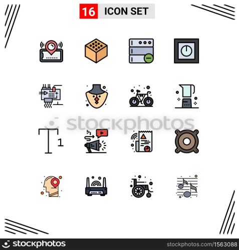 Group of 16 Flat Color Filled Lines Signs and Symbols for electronics, assemble, delete, technology, products Editable Creative Vector Design Elements