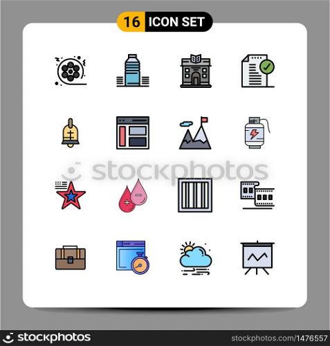 Group of 16 Flat Color Filled Lines Signs and Symbols for office, document, cold, approved, building Editable Creative Vector Design Elements