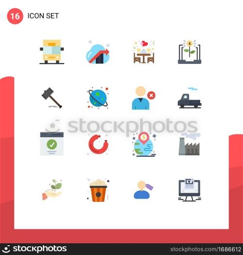 Group of 16 Flat Colors Signs and Symbols for auction, investment, love, financial, business Editable Pack of Creative Vector Design Elements