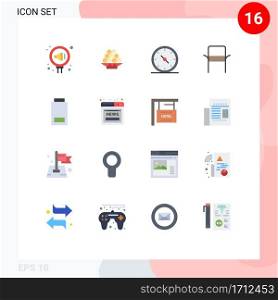 Group of 16 Flat Colors Signs and Symbols for battery, home, chinese, furniture, office Editable Pack of Creative Vector Design Elements