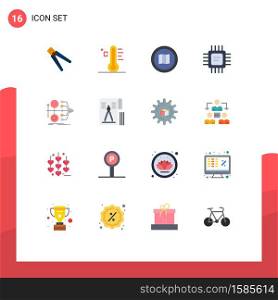Group of 16 Flat Colors Signs and Symbols for cpu, maps, rainy, mapquest, google Editable Pack of Creative Vector Design Elements
