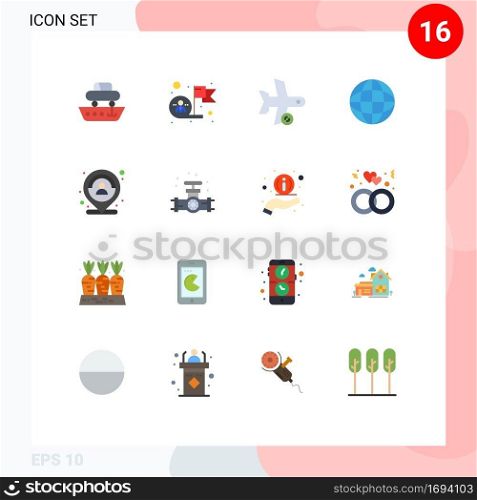 Group of 16 Flat Colors Signs and Symbols for earth, biology, success, transportation, refresh Editable Pack of Creative Vector Design Elements