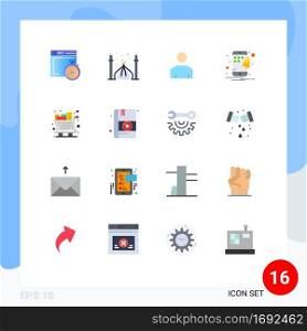 Group of 16 Flat Colors Signs and Symbols for full, smartphone, eid, notification, profile Editable Pack of Creative Vector Design Elements