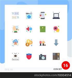 Group of 16 Flat Colors Signs and Symbols for notebook, electronic, wide, device, mobile Editable Pack of Creative Vector Design Elements