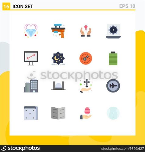 Group of 16 Flat Colors Signs and Symbols for preference, configure, toy, computer, ribbon Editable Pack of Creative Vector Design Elements