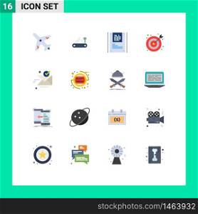 Group of 16 Flat Colors Signs and Symbols for sent, email, analysis, office, bulls eye Editable Pack of Creative Vector Design Elements