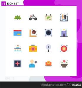 Group of 16 Flat Colors Signs and Symbols for web, laptop, calendar, drawing, design Editable Pack of Creative Vector Design Elements