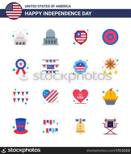 Group of 16 Flats Set for Independence day of United States of America such as police; medal; usa; independence day; holiday Editable USA Day Vector Design Elements