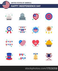 Group of 16 Flats Set for Independence day of United States of America such as police; medal; usa; independence day; holiday Editable USA Day Vector Design Elements