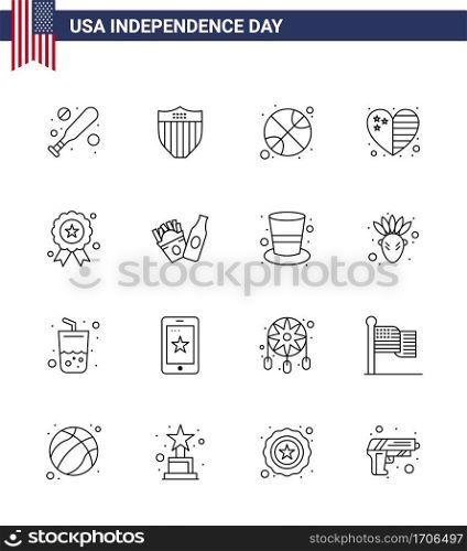 Group of 16 Lines Set for Independence day of United States of America such as independence day; holiday; ball; usa; country Editable USA Day Vector Design Elements