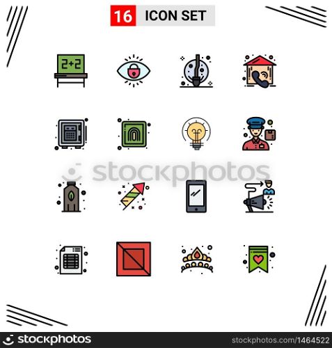 Group of 16 Modern Flat Color Filled Lines Set for safe, deposit, fly, real, contact Editable Creative Vector Design Elements