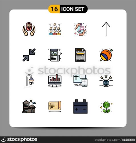 Group of 16 Modern Flat Color Filled Lines Set for woman, protection, leadership, protect, teamwork Editable Creative Vector Design Elements