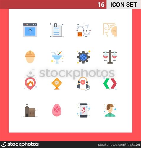 Group of 16 Modern Flat Colors Set for day, interaction, website, human, brain Editable Pack of Creative Vector Design Elements