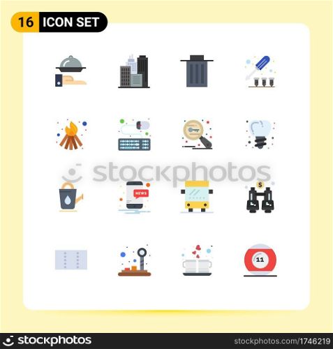 Group of 16 Modern Flat Colors Set for flame, bonfire, interface, screw, screw Editable Pack of Creative Vector Design Elements