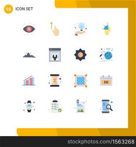 Group of 16 Modern Flat Colors Set for mountain, mind programming, hand, man, idea Editable Pack of Creative Vector Design Elements