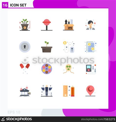 Group of 16 Modern Flat Colors Set for nature, private, pencil, keyhole, female Editable Pack of Creative Vector Design Elements