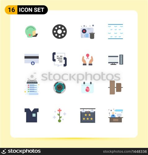 Group of 16 Modern Flat Colors Set for payment, finance, delete, waves, sea Editable Pack of Creative Vector Design Elements