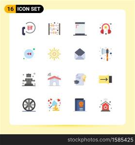 Group of 16 Modern Flat Colors Set for rewind, arrow, cellphone, play, headphone Editable Pack of Creative Vector Design Elements