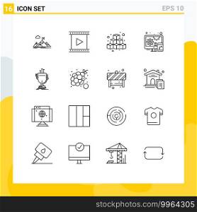 Group of 16 Modern Outlines Set for adaptive, game, cinema, fun, cubes Editable Vector Design Elements
