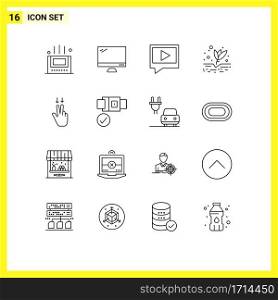 Group of 16 Modern Outlines Set for down, fingers, video, plant, cultivation Editable Vector Design Elements