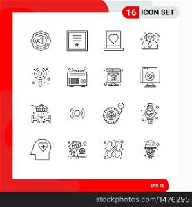 Group of 16 Modern Outlines Set for sweets, kids, love, candy, teacher Editable Vector Design Elements