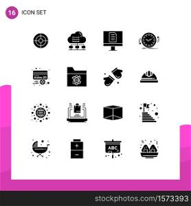 Group of 16 Modern Solid Glyphs Set for add, counter, cloud, clockwise, backup Editable Vector Design Elements