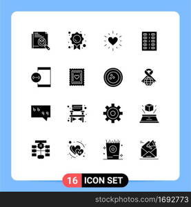 Group of 16 Modern Solid Glyphs Set for app, form, mark, fitness, disease Editable Vector Design Elements