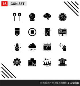 Group of 16 Modern Solid Glyphs Set for badge, rugby scrum, cloud, rugby posts, rugby ball Editable Vector Design Elements