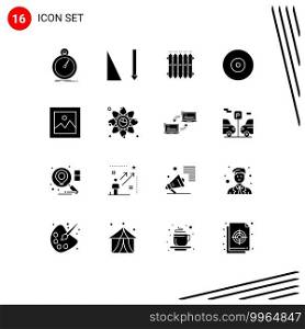 Group of 16 Modern Solid Glyphs Set for finance, disc, radiator, ray, heat Editable Vector Design Elements