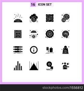 Group of 16 Modern Solid Glyphs Set for web advancement, news, private, world wide, strategy Editable Vector Design Elements