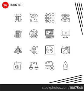 Group of 16 Outlines Signs and Symbols for apps, wide, disaster, web, security Editable Vector Design Elements