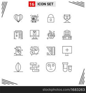Group of 16 Outlines Signs and Symbols for athletic, directors, trolley, director, login Editable Vector Design Elements