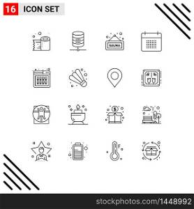 Group of 16 Outlines Signs and Symbols for buy, event, fitness, date, appointment Editable Vector Design Elements