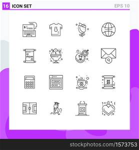 Group of 16 Outlines Signs and Symbols for card, globe, shirt, global, nature Editable Vector Design Elements