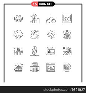 Group of 16 Outlines Signs and Symbols for cash, data, cherry, cloud, photo Editable Vector Design Elements