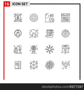 Group of 16 Outlines Signs and Symbols for code, web, universal, page, science Editable Vector Design Elements