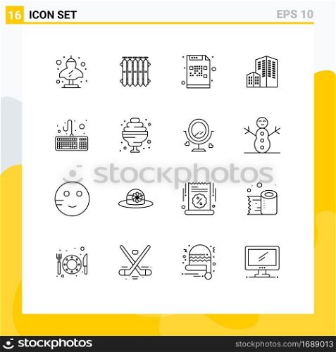 Group of 16 Outlines Signs and Symbols for computer, building, warm, architecture, file Editable Vector Design Elements