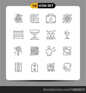 Group of 16 Outlines Signs and Symbols for decor, furniture, luggage, bedroom, settings Editable Vector Design Elements