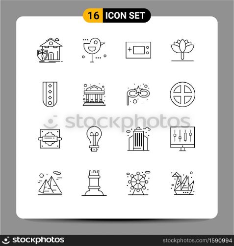 Group of 16 Outlines Signs and Symbols for diamonds, spring flower, thanksgiving, flower, products Editable Vector Design Elements