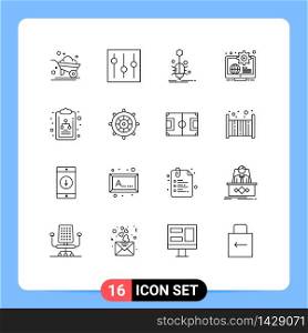 Group of 16 Outlines Signs and Symbols for education, business, user, globe, virus Editable Vector Design Elements